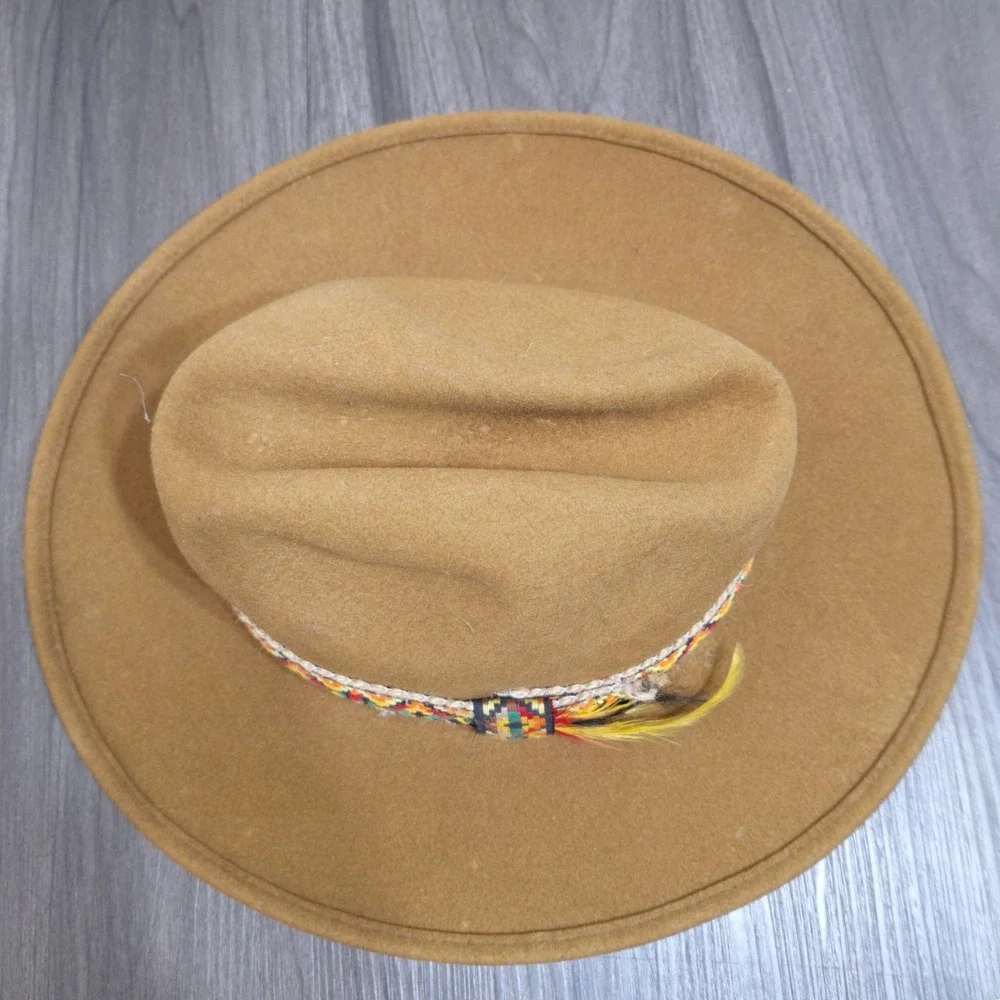 Imperial Merino Cowboy Hat Mens Tan Wool Felt Western Band Feather Vintage
